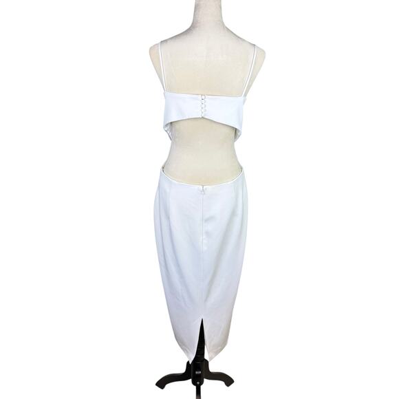 Jenny Yoo Collection The Leia White Open Back Formal Cocktail Sheath Midi Dress - Picture 7 of 13